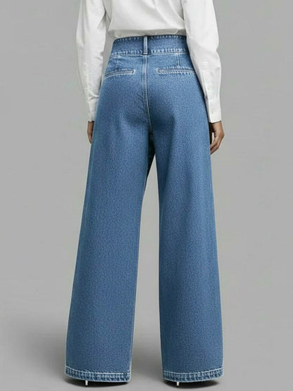 Kvinners Høy Midje Avslappede Vide Denim Jeans — Hverdagskomfort