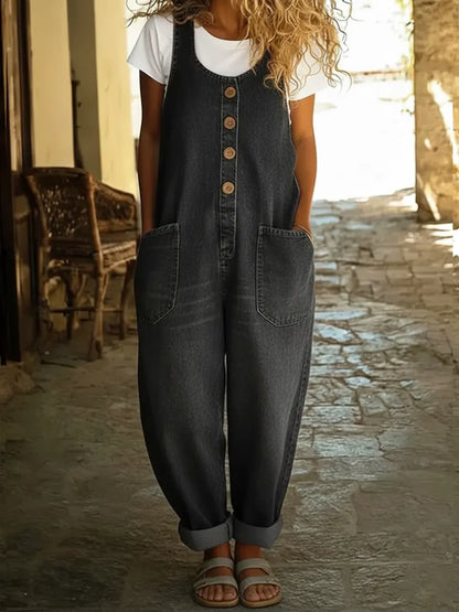 Dame Casual Bomulls Vest Og Denim Jumpsuit