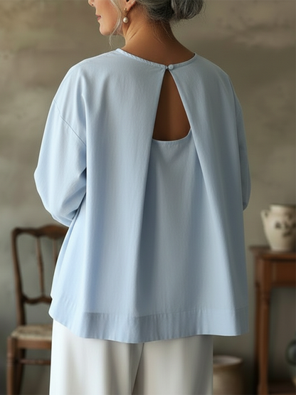 Elegant Ryggløs Design 100% Bomull Skjorte Topp