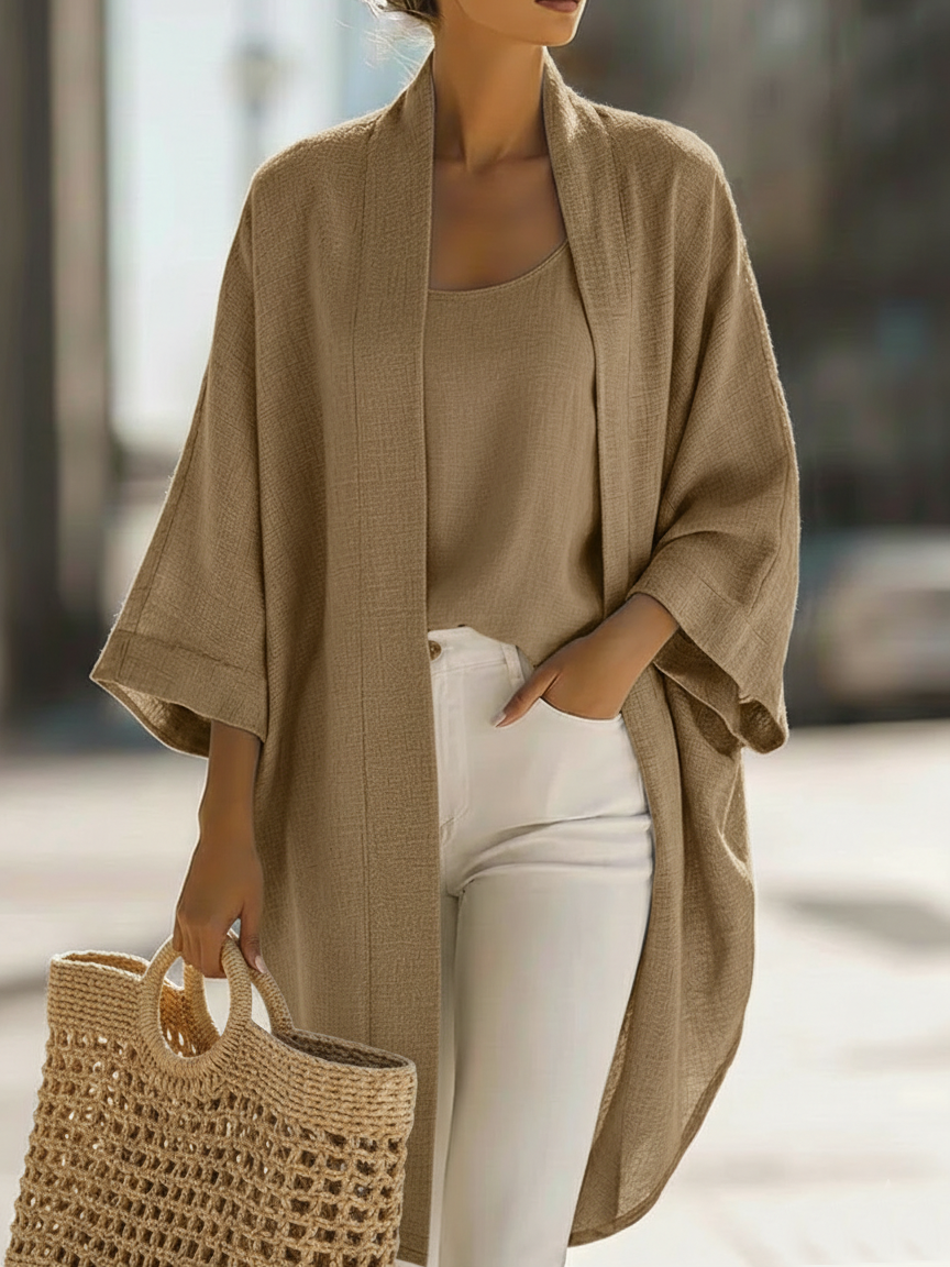 Koselig Minimalistisk Løs Cardigan Og Vest Lin Sett