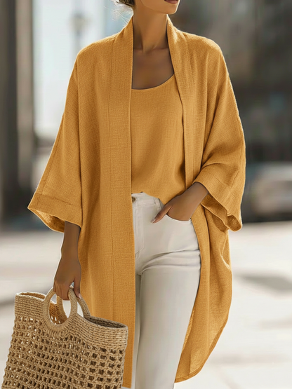 Koselig Minimalistisk Løs Cardigan Og Vest Lin Sett