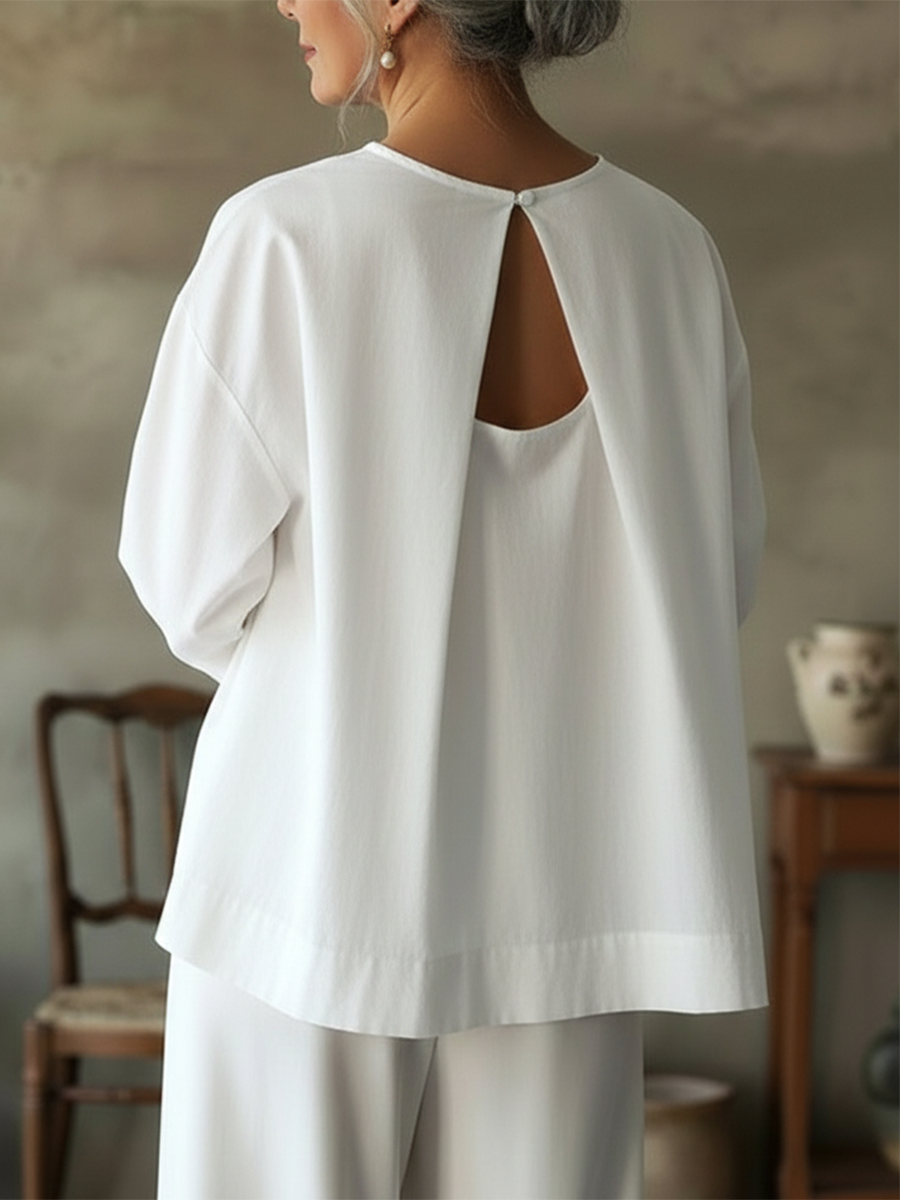 Elegant Ryggløs Design 100% Bomull Skjorte Topp