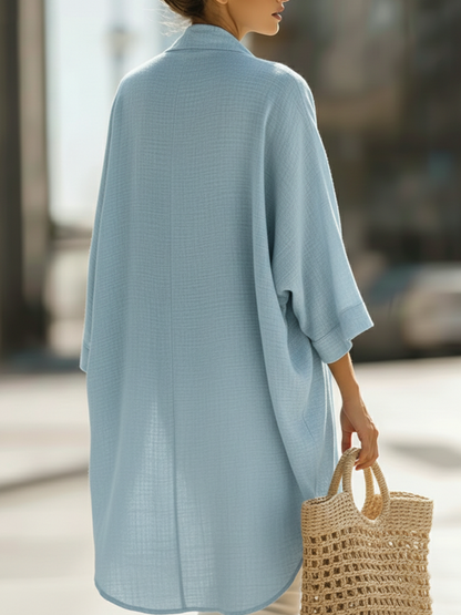 Koselig Minimalistisk Løs Cardigan Og Vest Lin Sett