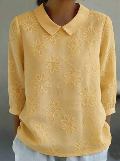 Romantisk Blomsterbrodert Peter Pan Krage Skjorte Bluse