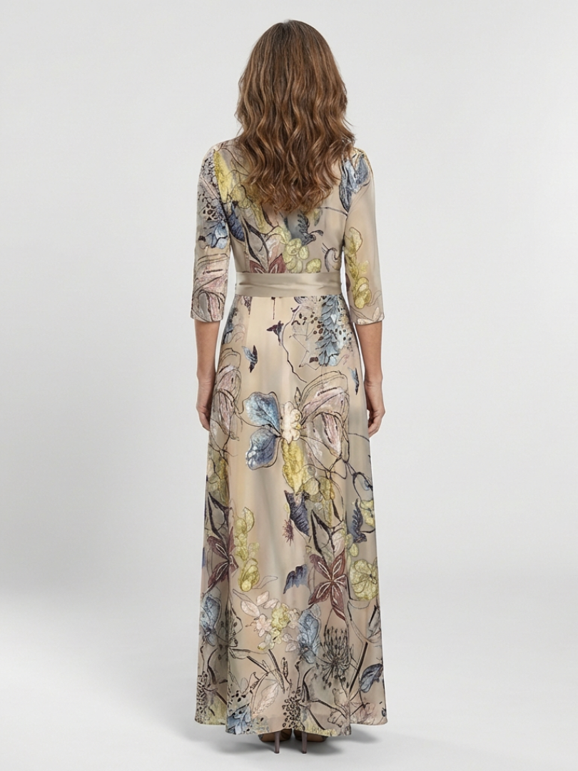 Margaret | Maxikjole med trekvart ermer og blomsterprint