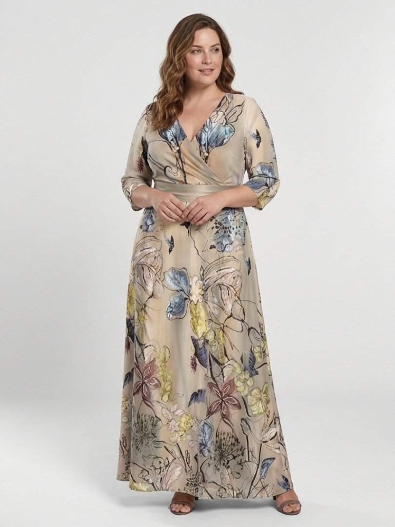 Margaret | Maxikjole med trekvart ermer og blomsterprint
