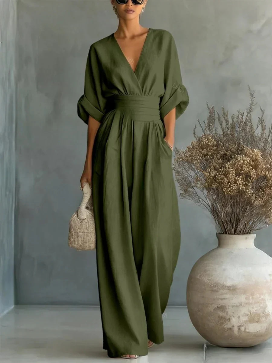 ESSENSIELL - Elegant V-hals Høy Midje Jumpsuit