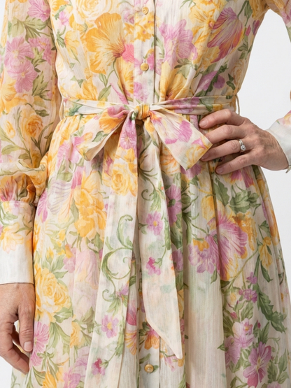 Cressida | Blomstrete Gjennomsiktig Langermet Maxi Kjole