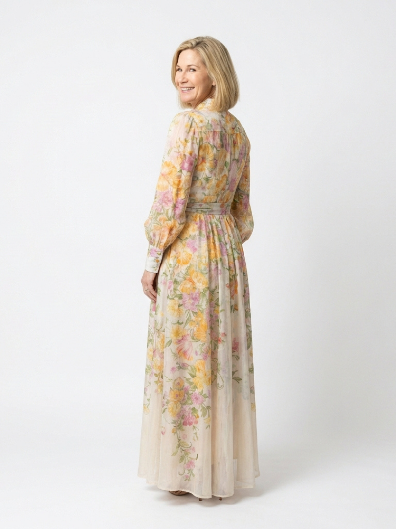 Cressida | Blomstrete Gjennomsiktig Langermet Maxi Kjole