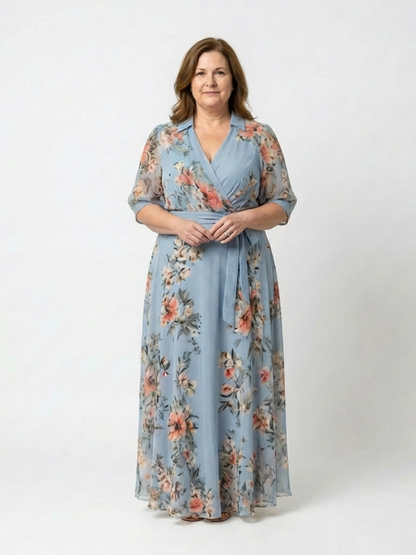 Elowen | Blomster Wrap V-Hals Maxi Kjole