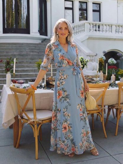 Elowen | Blomster Wrap V-Hals Maxi Kjole