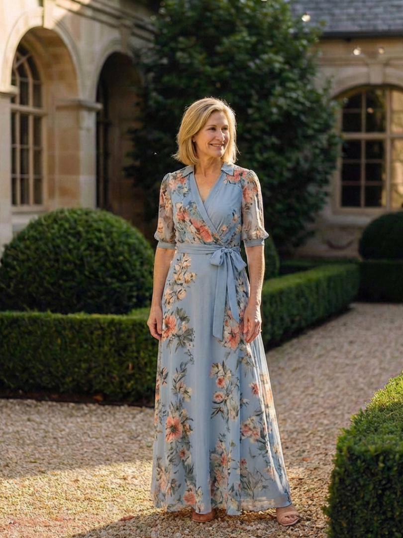 Elowen | Blomster Wrap V-Hals Maxi Kjole
