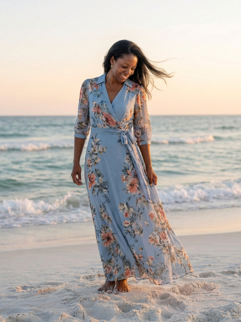Elowen | Blomster Wrap V-Hals Maxi Kjole
