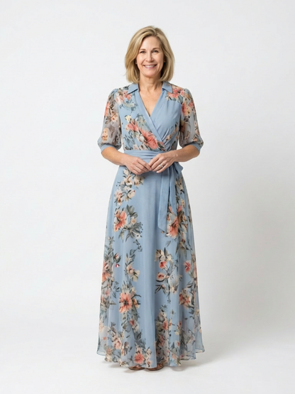 Elowen | Blomster Wrap V-Hals Maxi Kjole